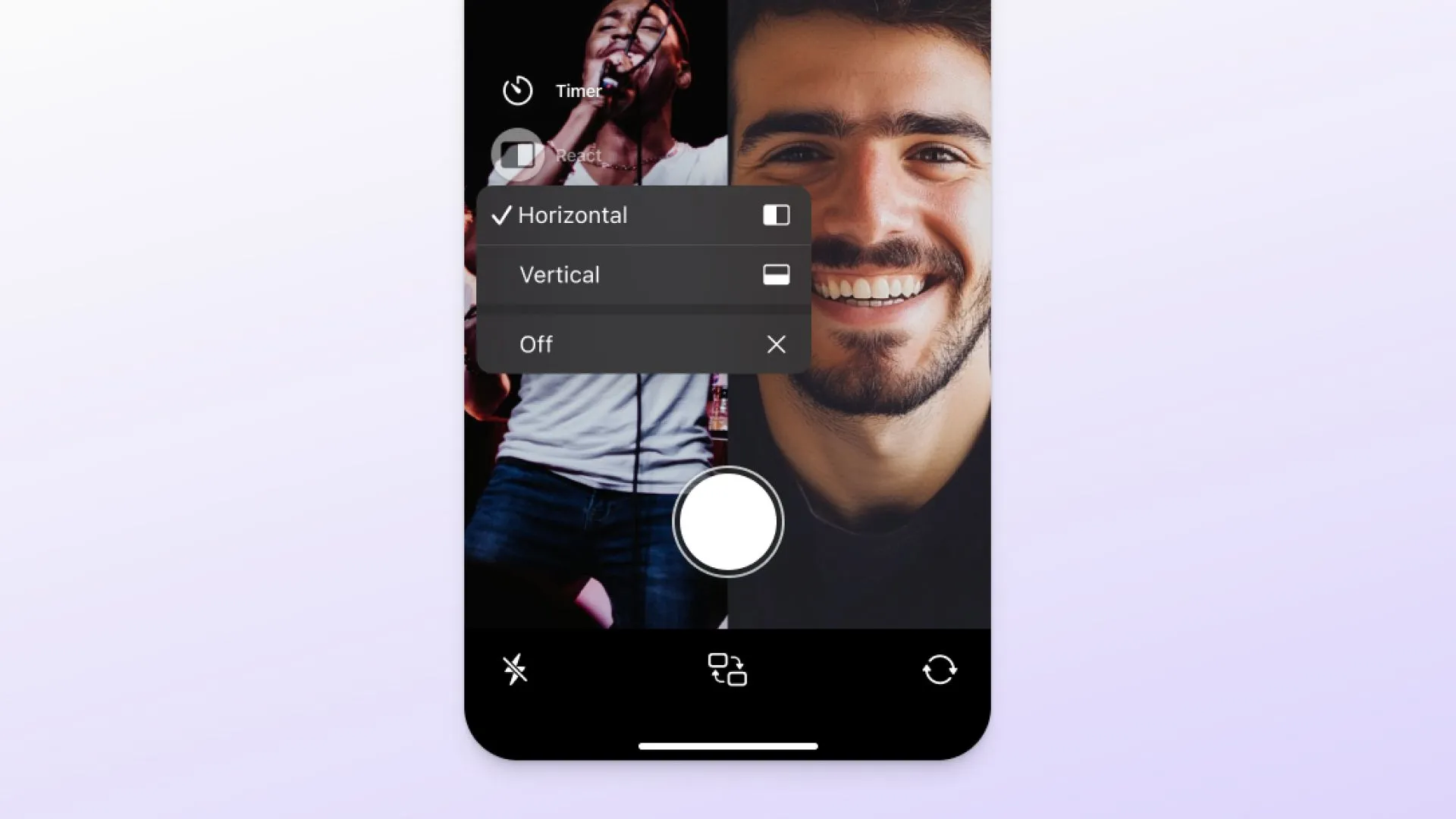 Record your reaction in a horizontal or vertical layout.