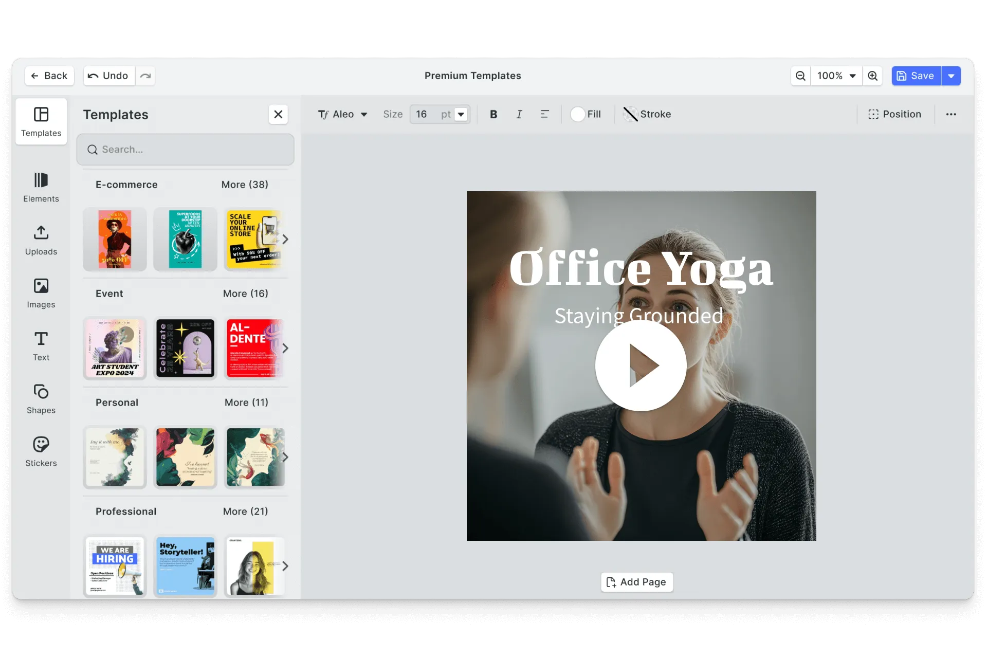 CE.SDK video editor showing template-based design