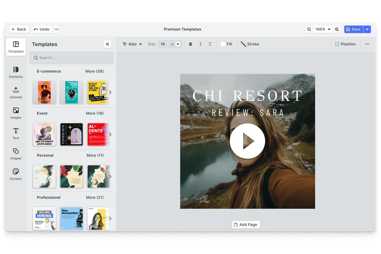 CE.SDK video reviews editor showing testimonial template-based design