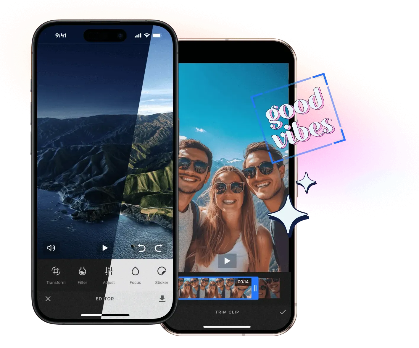 Mobile Video Editor SDK preview showing a native video editor running on iOS and Android