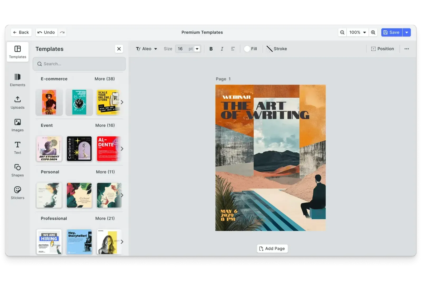 CE.SDK webinar invitations editor showing template-based design