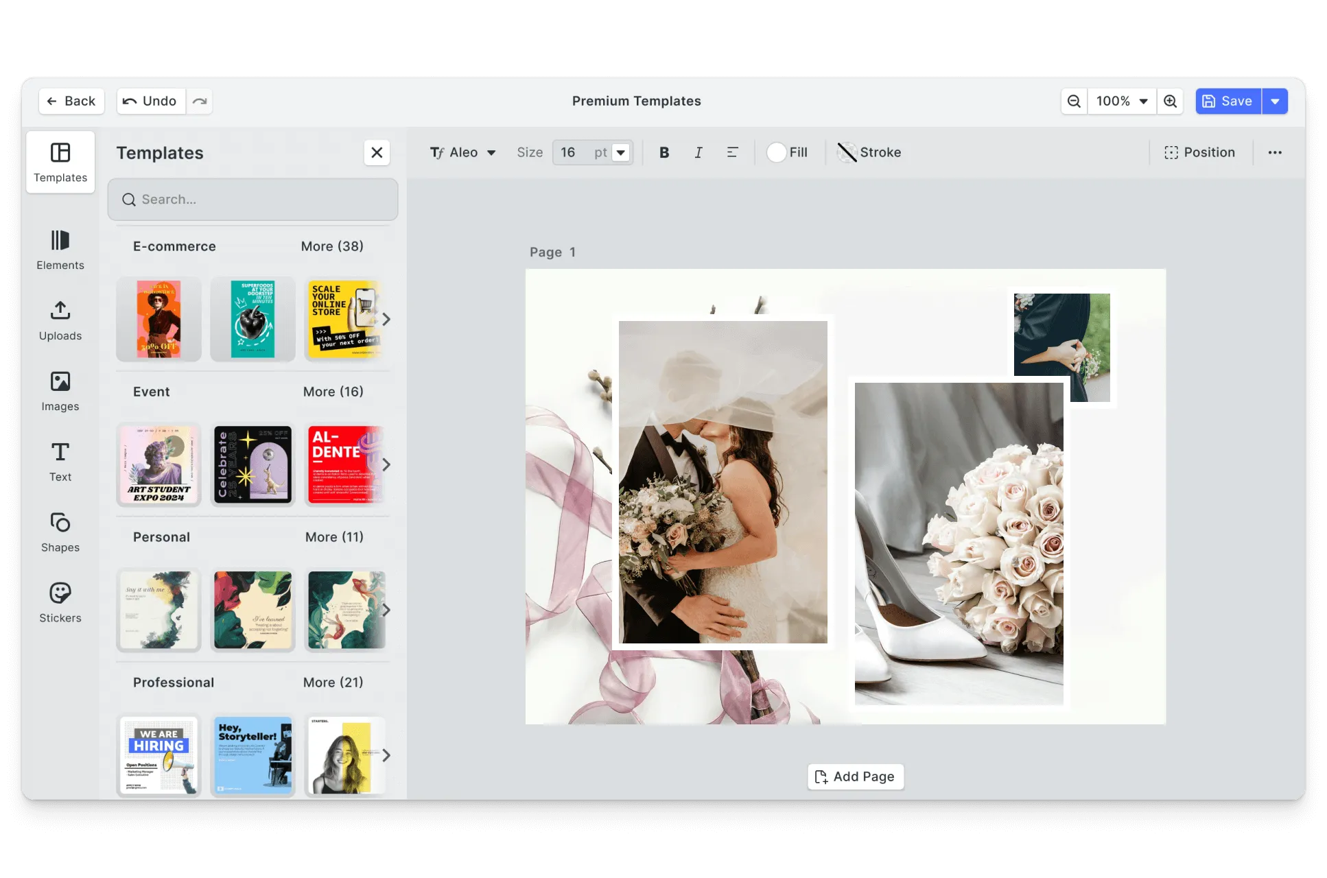 CE.SDK wedding photo collages editor showing template-based design