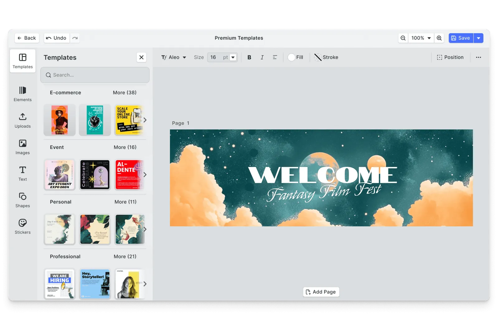 CE.SDK welcome banners editor showing event signage template design
